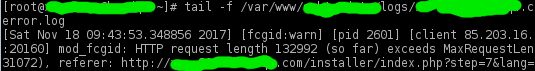 mod_fcgid: HTTP request length 137536 (so far) exceeds MaxRequestLen (131072)